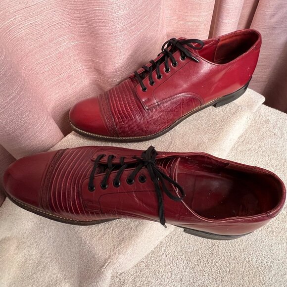 Stacy Adams Men Red Leather Dress Shoes Lizard Cap Toe Oxford Size 11.5D VTG - Picture 14 of 16
